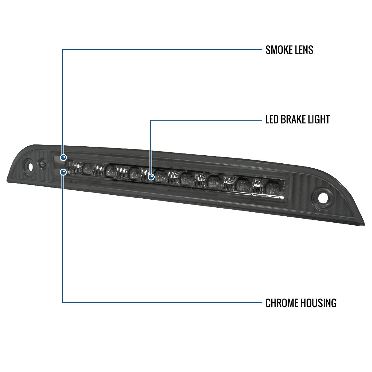 Ronnin - Fits 2000-2004 Ford Focus 3-Door 5-Door Hatchback LED Center High Mount Stop Lamp 3rd Third Brake Light Assembly Piece | Smoke