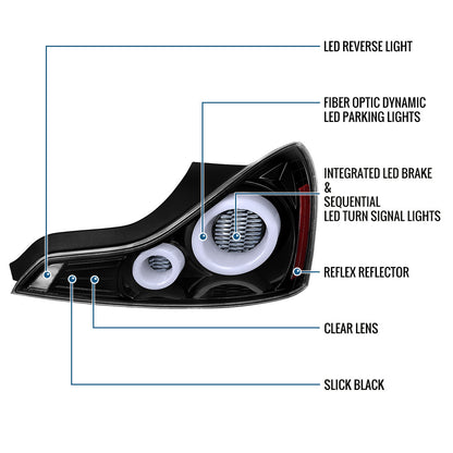 Ronnin - Fits 2008-2013 Infiniti G37 Coupe 2014-2015 Infiniti Q60 Coupe Upgraded Replacement Full LED Tail Lights Animated Startup Effect + Sequential Signal Lamps Assembly Pair | Gloss Black | White Tube
