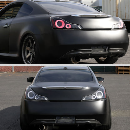 Ronnin - Fits 2008-2013 Infiniti G37 Coupe 2014-2015 Infiniti Q60 Coupe Upgraded Replacement Full LED Tail Lights Animated Startup Effect + Sequential Signal Lamps Assembly Pair | Black