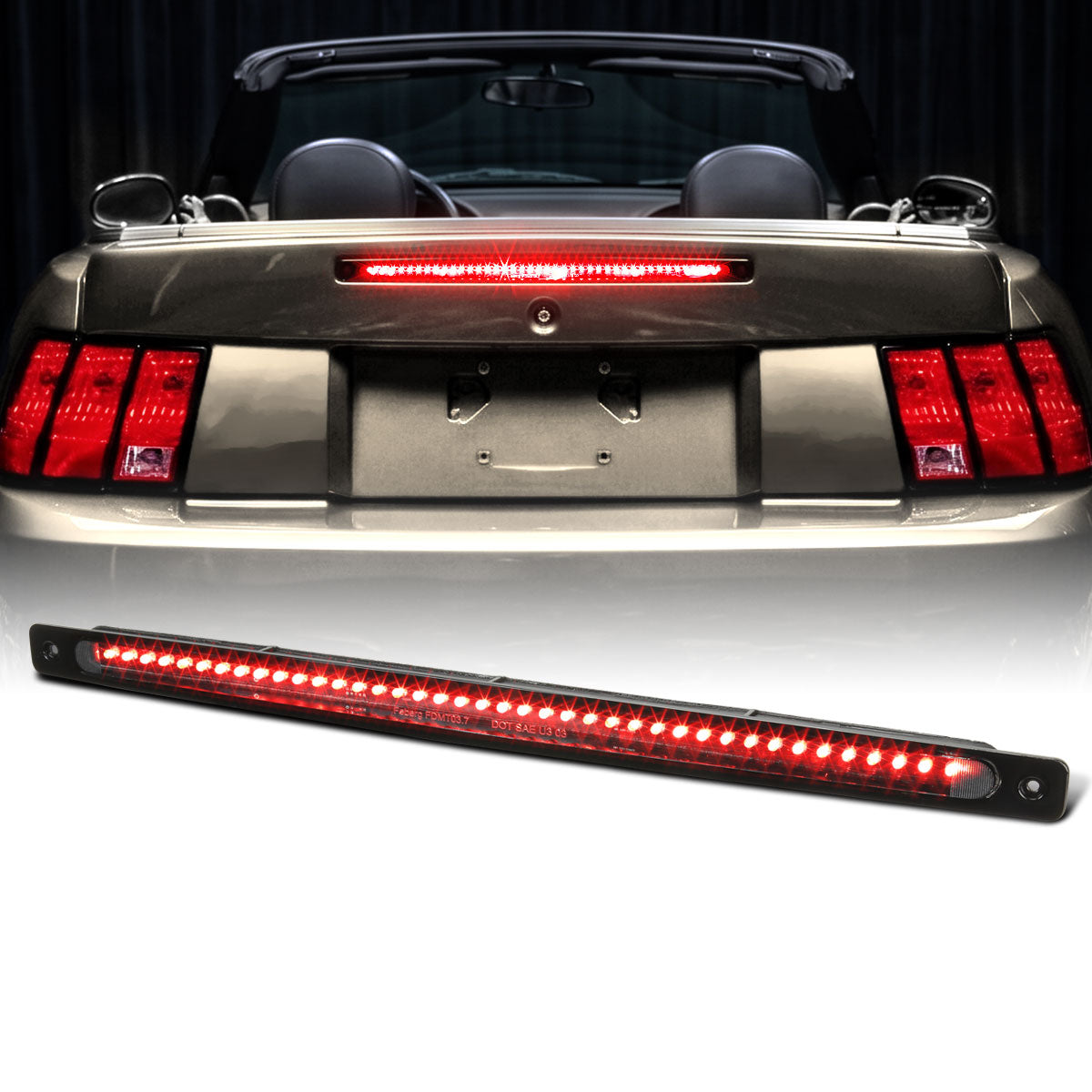 2003-2004 Ford Mustang Cobra Center High Mount Stop Lamp LED Rear Brake Light Piece | Black