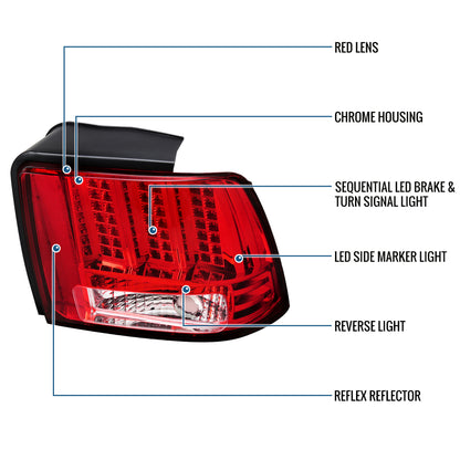 Ronnin - Fits 1999-2004 Ford Mustang Upgraded LED Sequential Turn Signals Tail Lights Assembly Pair | Red