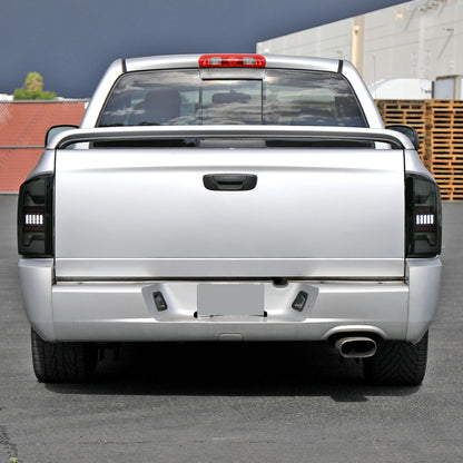 Ronnin - Fits 2002-2006 Dodge Ram 1500 2500 3500 Upgraded Full LED Tail Lights Assembly Pair | Black Smoke | White Tube