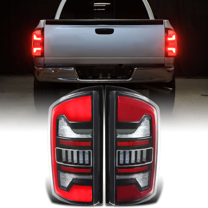 Ronnin - Fits 2007-2009 Dodge Ram 1500 2500 3500 Upgraded Full LED Integrated Brake Lamps and Turn Signal Tail Lights Assembly Replacement Pair | Black