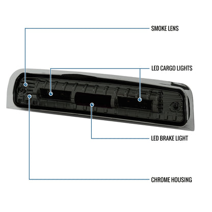 Ronnin - Fits 2009-2013 Dodge Ram 1500 2010-2013 Ram 2500 3500 LED High Mount Stop Light Third 3rd Brake Lamp Piece | Smoke