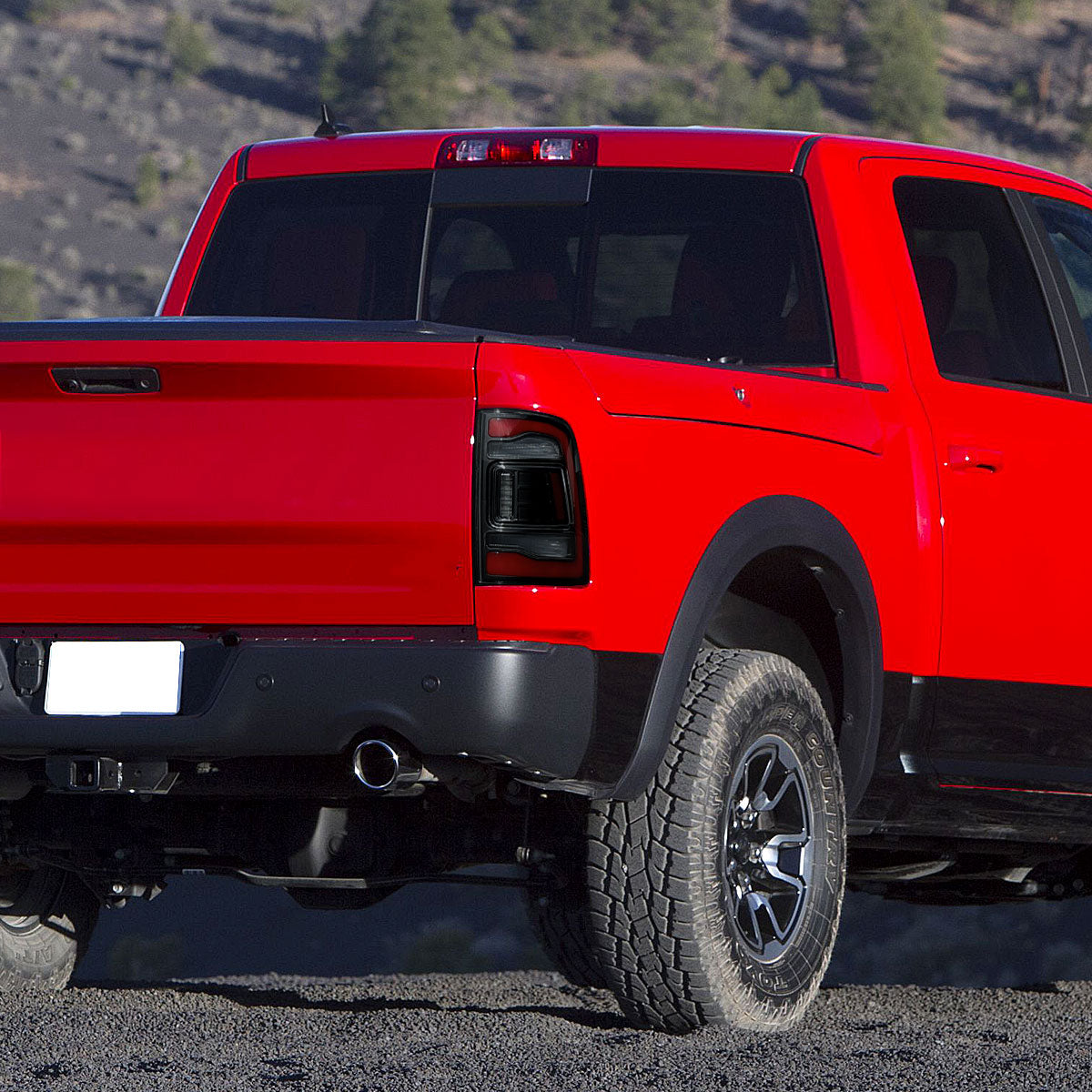 Ronnin - Fits 2013-2018 Ram 1500 2500 3500 2019-2022 Ram 1500 Classic Full LED Tail Lights Integrated Brake and Sequential Turn Signals + Animated Startup Effect Assembly Pair | Black Smoke