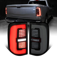 Ronnin - Fits 2019-2024 Ram 1500 Upgraded Full LED Tail Lights Integrated LED Brake and Sequential Turn Signal + Animated Startup Effect Assembly Pair | Black Smoke | White Tube