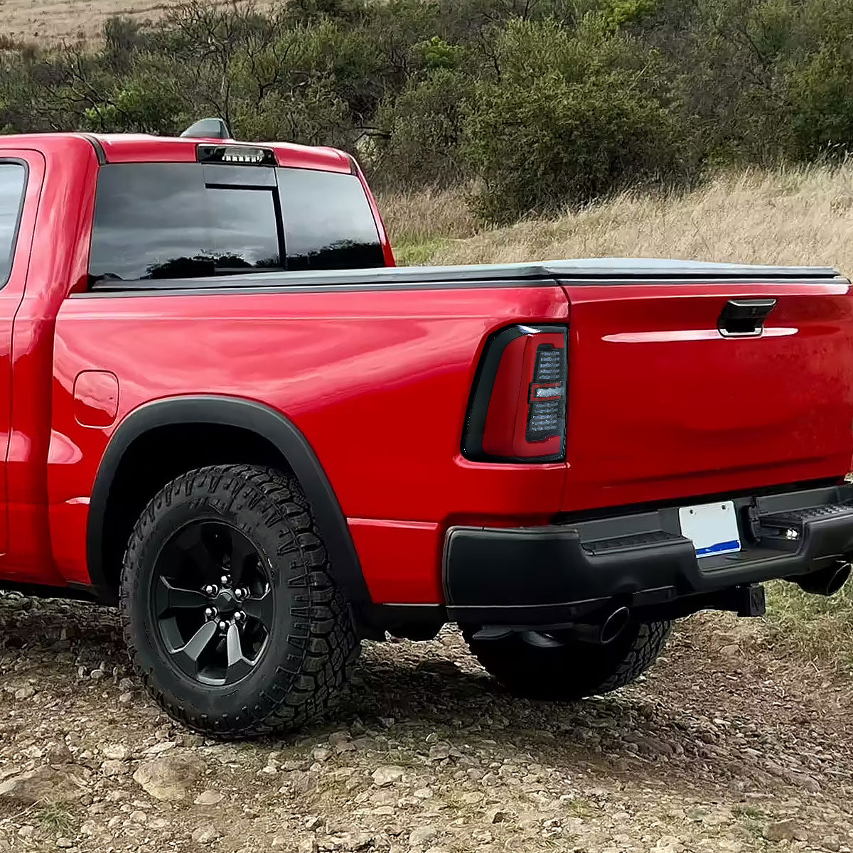 Ronnin - Fits 2019-2024 Ram 1500 Upgraded Full LED Tail Lights Integrated LED Brake and Sequential Turn Signal + Animated Startup Effect Assembly Pair | Glossy Black