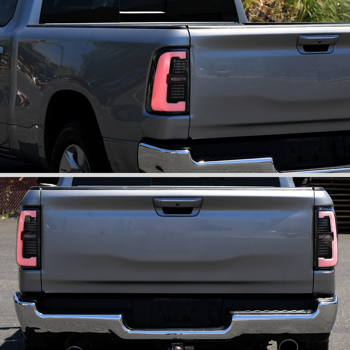 Ronnin - Fits 2019-2024 Ram 1500 Upgraded Full LED Tail Lights Integrated LED Brake and Sequential Turn Signal + Animated Startup Effect Assembly Pair | Black | White Tube