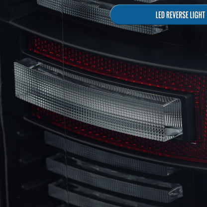 Ronnin - Fits 2019-2024 Ram 1500 Upgraded Full LED Tail Lights Integrated LED Brake and Sequential Turn Signal + Animated Startup Effect Assembly Pair | Black Smoke