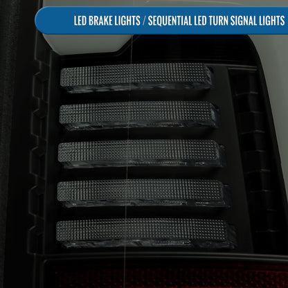 Ronnin - Fits 2019-2024 Ram 2500 3500 Halogen Model Replacement Full LED Tail Lights Sequential Turn Signal + Animated Startup Effect Assembly Pair | Black Smoke | White Tube