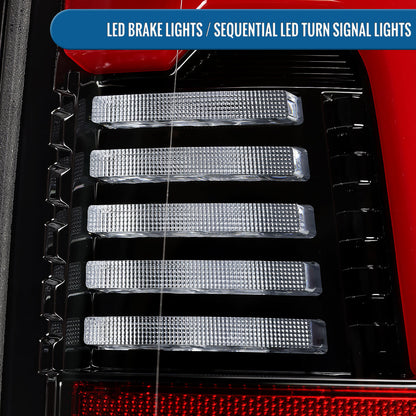 Ronnin - Fits 2019-2024 Ram 2500 3500 Halogen Model Replacement Full LED Tail Lights Sequential Turn Signal + Animated Startup Effect Assembly Pair | Gloss Black