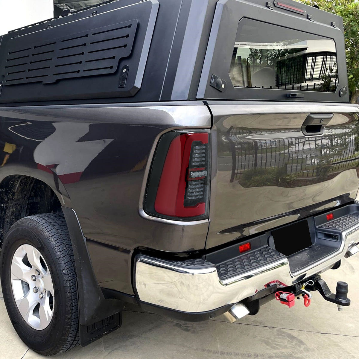 Ronnin - Fits 2019-2024 Ram 2500 3500 Halogen Model Replacement Full LED Tail Lights Sequential Turn Signal + Animated Startup Effect Assembly Pair | Gloss Black