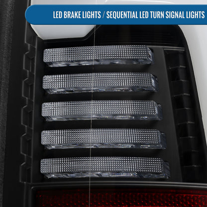 Ronnin - Fits 2019-2024 Ram 2500 3500 Halogen Model Replacement Full LED Tail Lights Sequential Turn Signal + Animated Startup Effect Assembly Pair | Black | White Tube