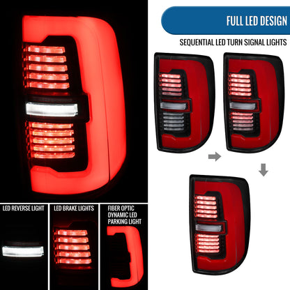 Ronnin - Fits 2019-2024 Ram 2500 3500 Halogen Model Replacement Full LED Tail Lights Sequential Turn Signal + Animated Startup Effect Assembly Pair | Black