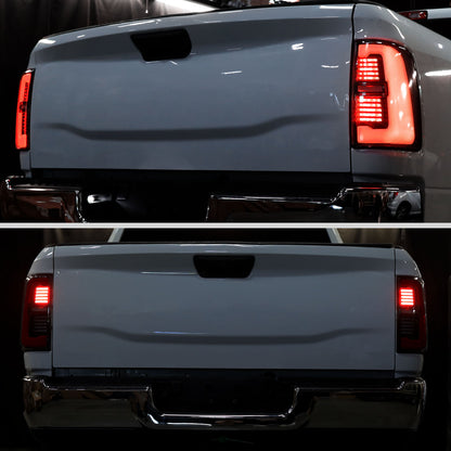 Ronnin - Fits 2019-2024 Ram 2500 3500 Halogen Model Replacement Full LED Tail Lights Sequential Turn Signal + Animated Startup Effect Assembly Pair | Black Smoke