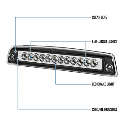 Ronnin - Fits 1994-2001 Dodge Ram 1500 1994-2002 Ram 2500 3500 LED High Mount Stop Light Third 3rd Brake Lamp Piece | Chrome