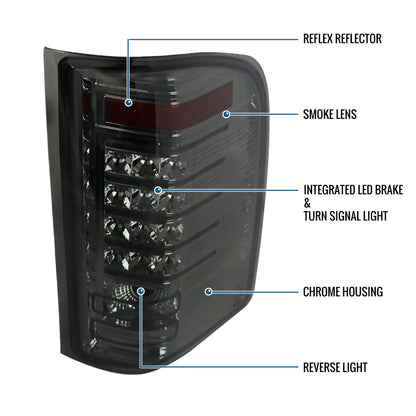 2007-2014 Chevy Silverado 1500 2500HD 3500HD Tail Lights LED Integrated Brake and Turn Signals Pair | Smoke