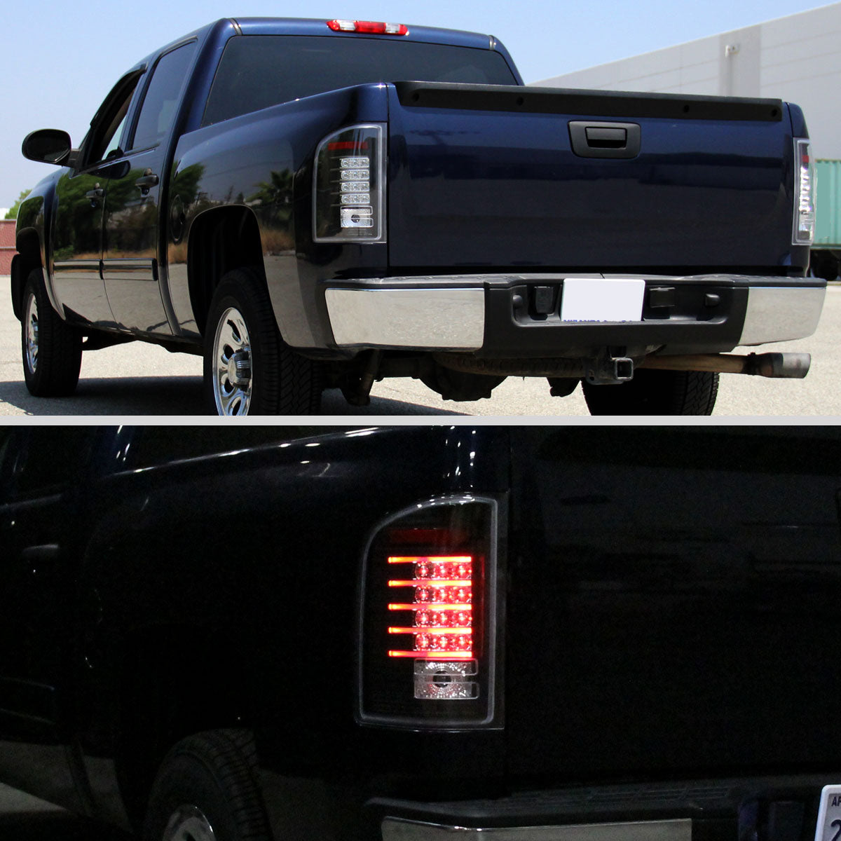 2007-2014 Chevy Silverado 1500 2500HD 3500HD Tail Lights LED Integrated Brake and Turn Signals Pair | Black