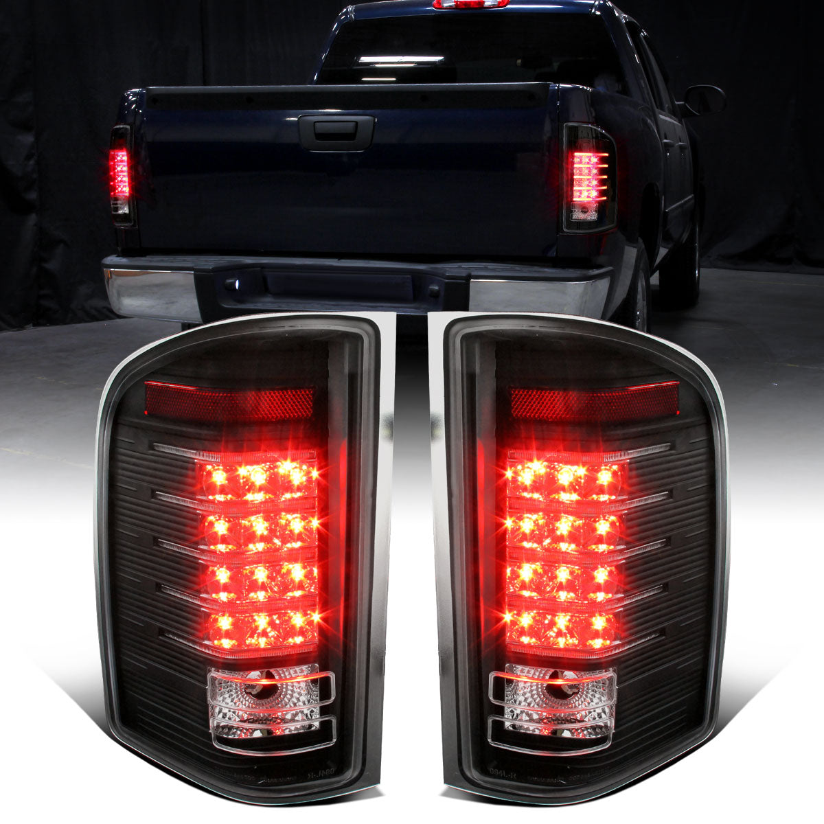 2007-2014 Chevy Silverado 1500 2500HD 3500HD Tail Lights LED Integrated Brake and Turn Signals Pair | Black