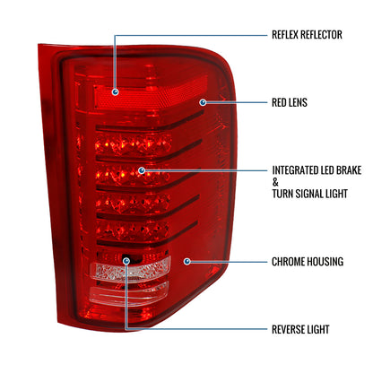 2007-2014 Chevy Silverado 1500 2500HD 3500HD Tail Lights LED Integrated Brake and Turn Signals Pair | Red