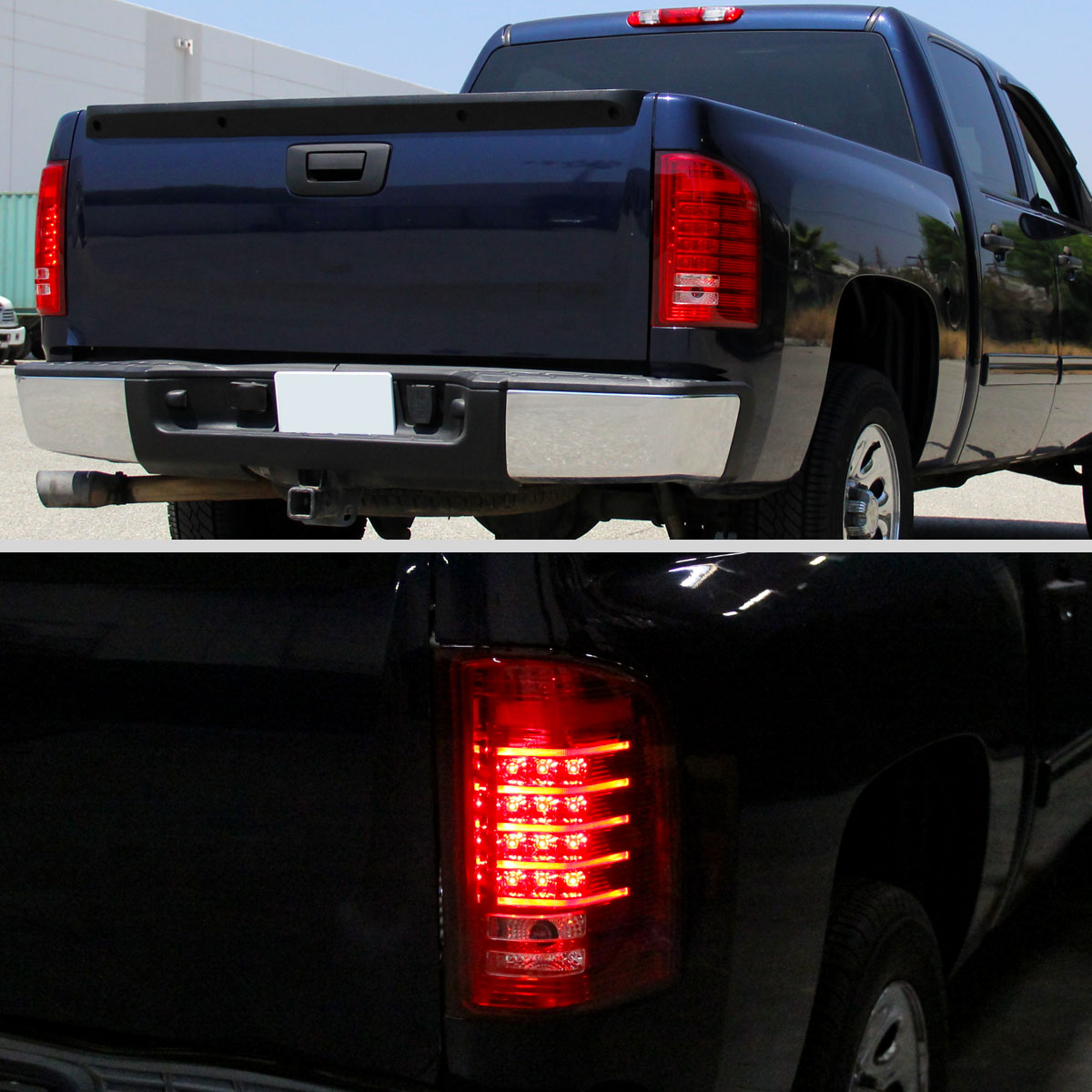 2007-2014 Chevy Silverado 1500 2500HD 3500HD Tail Lights LED Integrated Brake and Turn Signals Pair | Red
