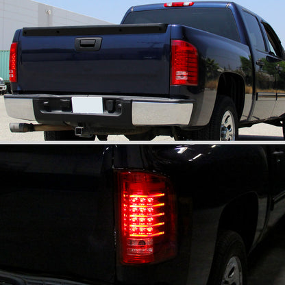 2007-2014 Chevy Silverado 1500 2500HD 3500HD Tail Lights LED Integrated Brake and Turn Signals Pair | Red