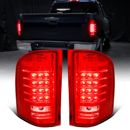 2007-2014 Chevy Silverado 1500 2500HD 3500HD Tail Lights LED Integrated Brake and Turn Signals Pair | Red