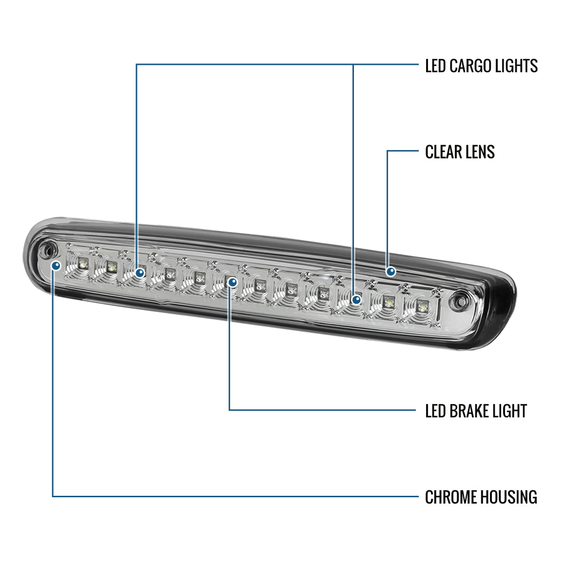 2007-2012 Chevy Silverado GMC Sierra 1500 2500 3500 LED High Mount Stop Light Third 3rd Brake Lamp Piece | Chrome