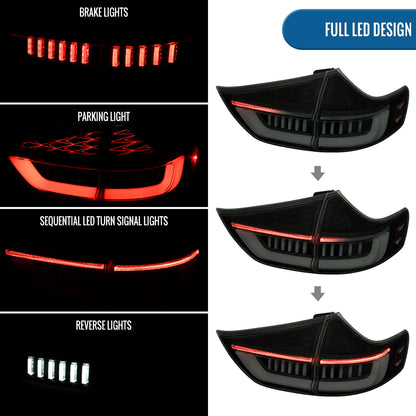 Ronnin - Luces traseras LED completas de mejora para Toyota Sienna 2011-2014 con intermitentes secuenciales + par de montaje de inicio animado | Negro ahumado | Blanco
