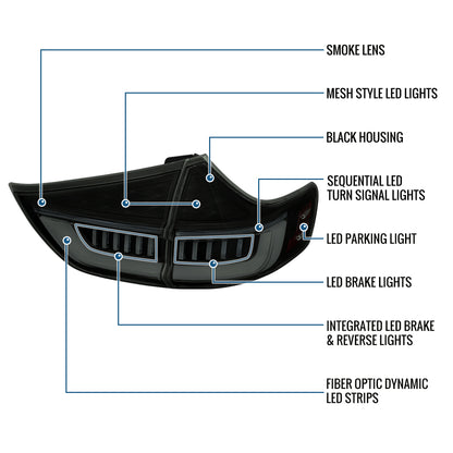 Ronnin - Luces traseras LED completas de mejora para Toyota Sienna 2011-2014 con intermitentes secuenciales + par de montaje de inicio animado | Negro ahumado | Blanco