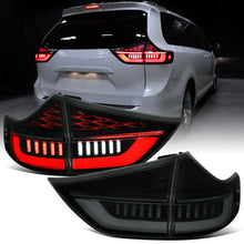 2011-2014 Toyota Sienna Upgrade Full LED Tail Lights Sequential Turn Signals + Animated Startup Assembly Pair | Black Smoke | White