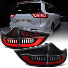 2011-2014 Toyota Sienna Upgrade Full LED Tail Lights Sequential Turn Signals + Animated Startup Assembly Pair | Gloss Black