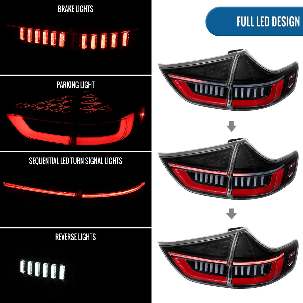 Ronnin - Compatible con Toyota Sienna 2015-2020 Luces Traseras LED Completas Mejoradas Direccionales Secuenciales + Montaje de Encendido Animado Par | Negro Brillante