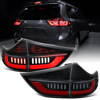 Ronnin - Compatible con Toyota Sienna 2015-2020 Luces Traseras LED Completas Mejoradas Direccionales Secuenciales + Montaje de Encendido Animado Par | Negro Brillante