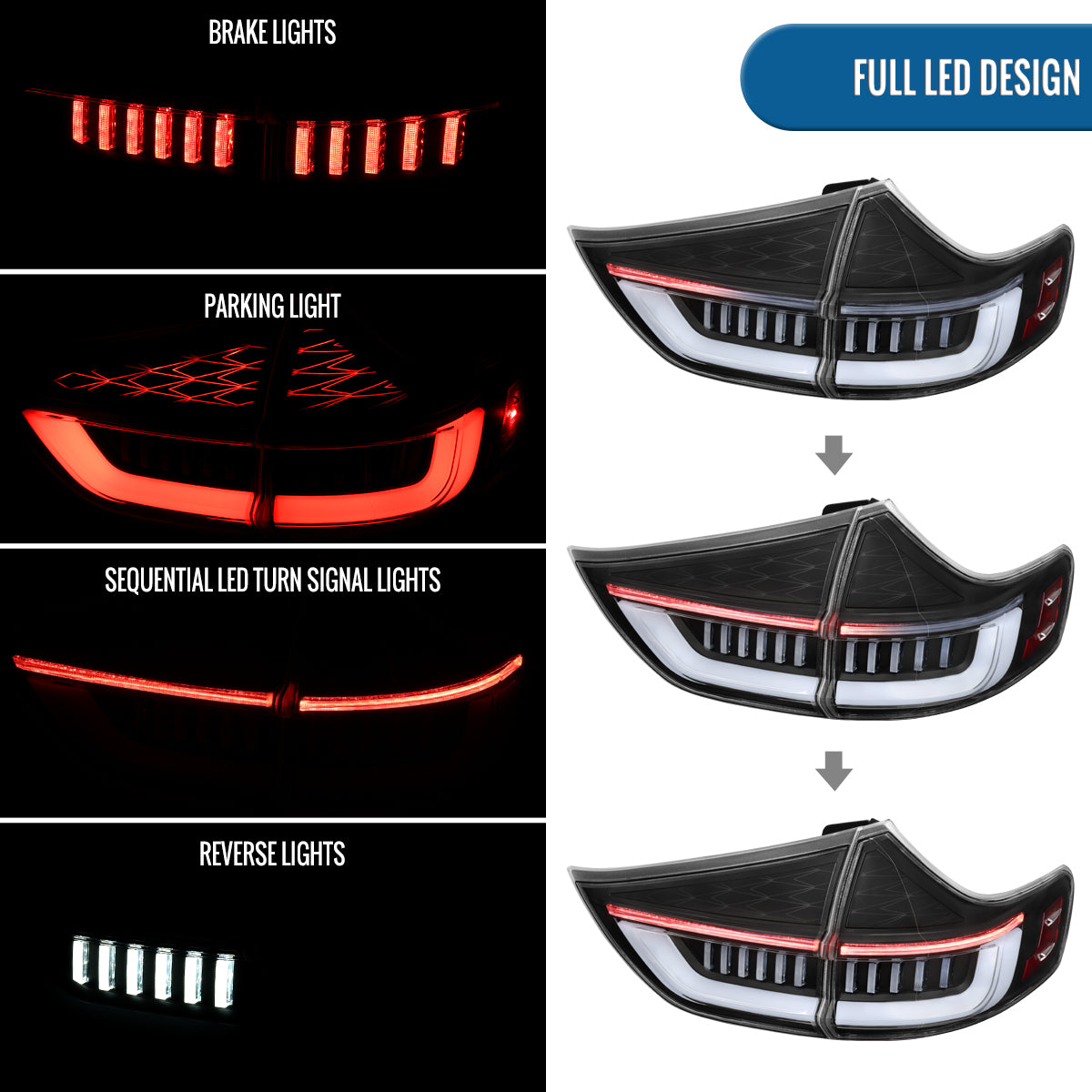 2015-2020 Toyota Sienna Upgrade Full LED Tail Lights Sequential Turn Signals + Animated Startup Assembly Pair | Black