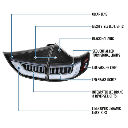 2015-2020 Toyota Sienna Upgrade Full LED Tail Lights Sequential Turn Signals + Animated Startup Assembly Pair | Black