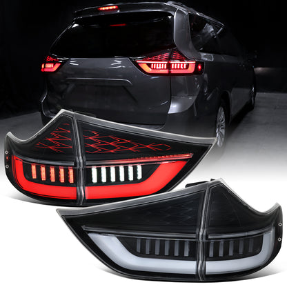 2015-2020 Toyota Sienna Upgrade Full LED Tail Lights Sequential Turn Signals + Animated Startup Assembly Pair | Black