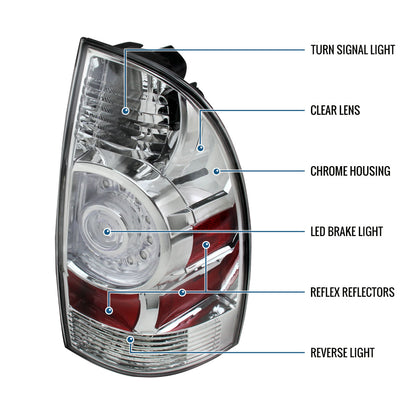 Ronnin - Se adapta a la camioneta Toyota Tacoma de 2005-2015. Montaje de luces traseras LED integradas de freno y direccionales (par) | Cromado