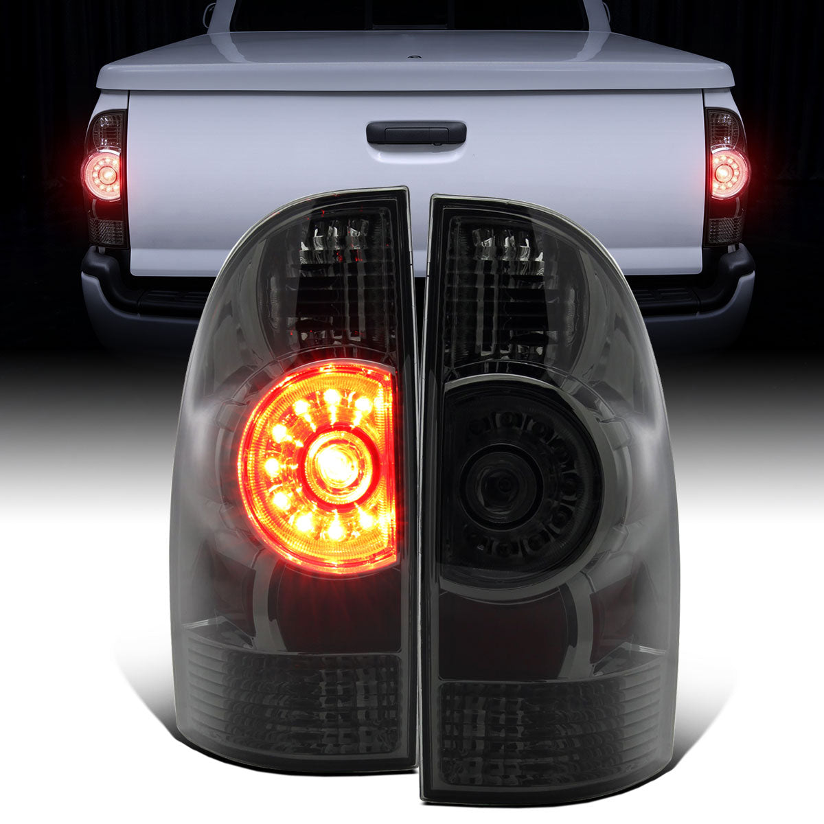 Ronnin - Se adapta a la Toyota Tacoma Pickup 2005-2015, luces traseras LED con intermitentes y freno integrados, par de conjuntos | Ahumado