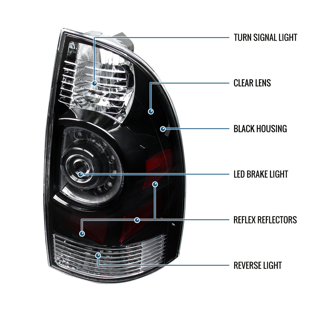 Ronnin - Fits 2005-2015 Toyota Tacoma Pickup LED Integrated Brake and Turn Signal Tail Lights Assembly Pair | Black