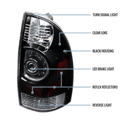 Ronnin - Fits 2005-2015 Toyota Tacoma Pickup LED Integrated Brake and Turn Signal Tail Lights Assembly Pair | Black