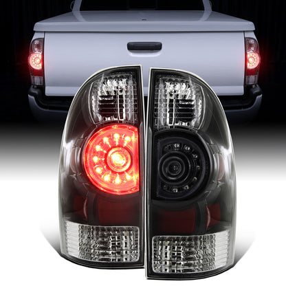 Ronnin - Fits 2005-2015 Toyota Tacoma Pickup LED Integrated Brake and Turn Signal Tail Lights Assembly Pair | Black
