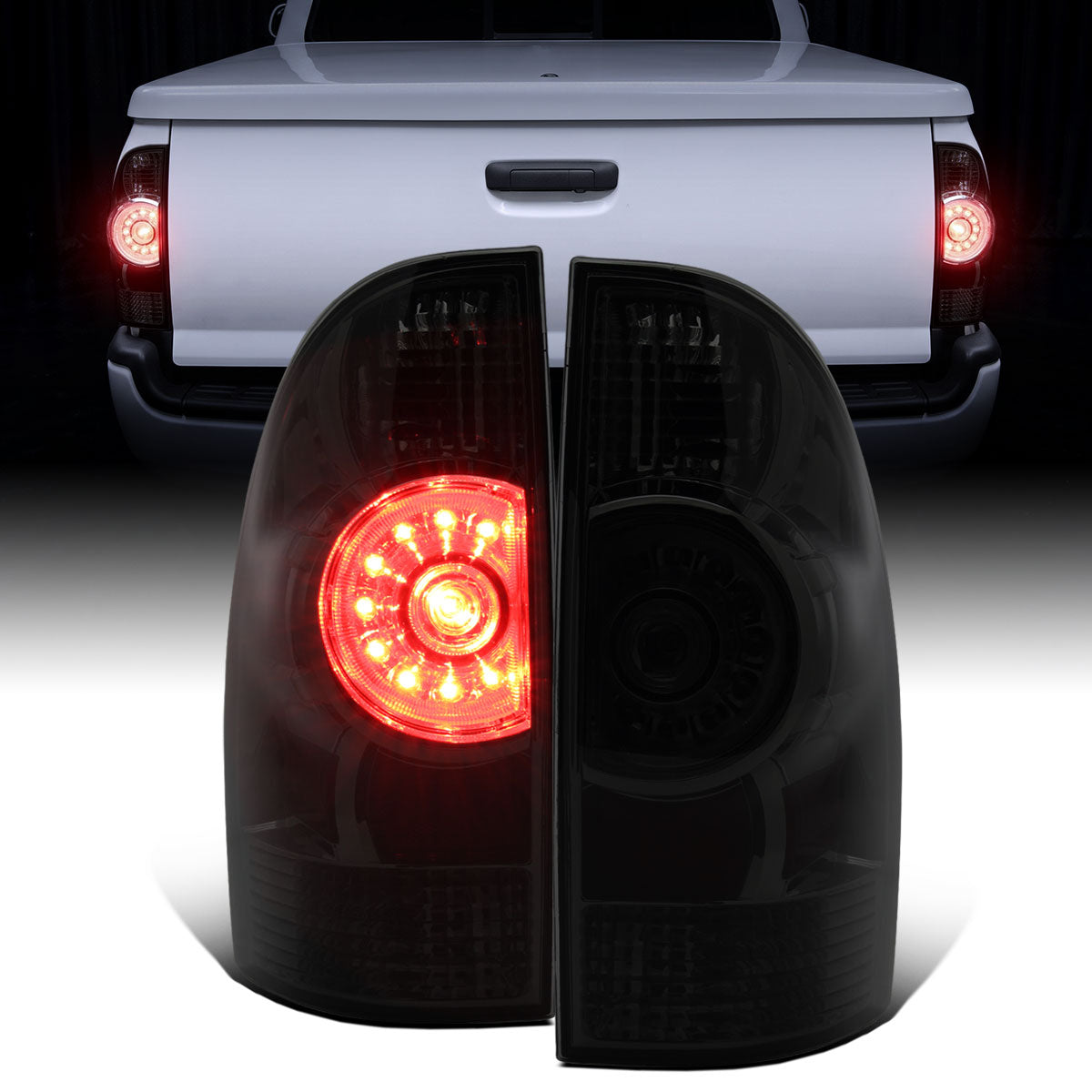 2005-2015 Toyota Tacoma Pickup LED Integrated Brake and Turn Signal Tail Lights Assembly Pair | Dark Smoke