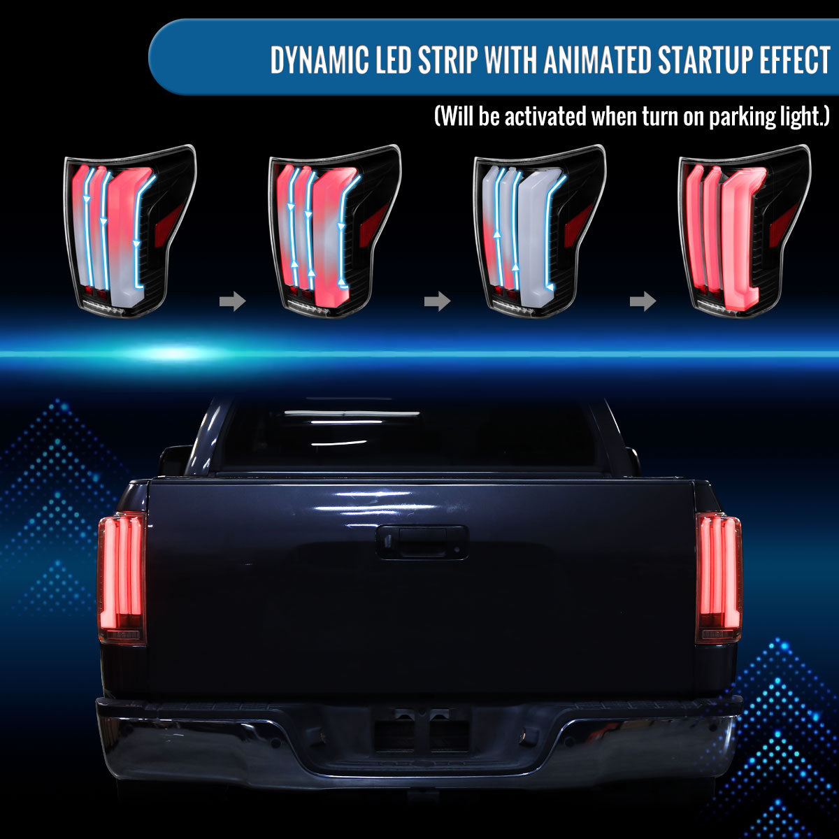 Ronnin - Fits 2007-2013 Toyota Tundra Pickup Truck Full LED Tail Lights Integrated Brake and Sequential Turn Signals + Animated Startup Effect Parking Assembly Pair | Black