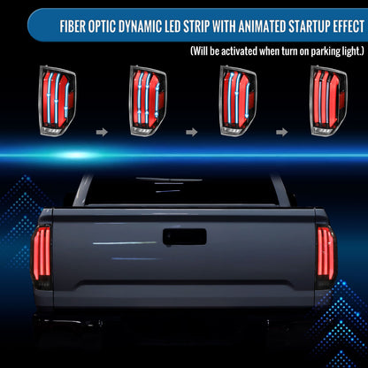 Ronnin - Fits 2014-2021 Toyota Tundra Pickup Truck Full LED Tail Lights Integrated Brake and Sequential Turn Signals + Animated Startup Effect Parking Assembly Pair | Glossy Black