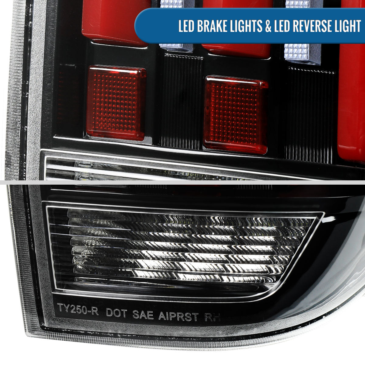 Ronnin - Fits 2014-2021 Toyota Tundra Pickup Truck Full LED Tail Lights Integrated Brake and Sequential Turn Signals + Animated Startup Effect Parking Assembly Pair | Glossy Black