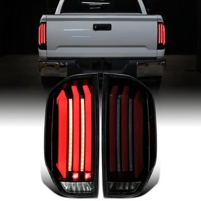 Ronnin - Fits 2014-2021 Toyota Tundra Pickup Truck Full LED Tail Lights Integrated Brake and Sequential Turn Signals + Animated Startup Effect Parking Assembly Pair | Black Smoke