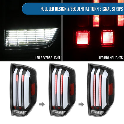 Ronnin - Fits 2014-2021 Toyota Tundra Pickup Truck Full LED Tail Lights Integrated Brake and Sequential Turn Signals + Animated Startup Effect Parking Assembly Pair | Black