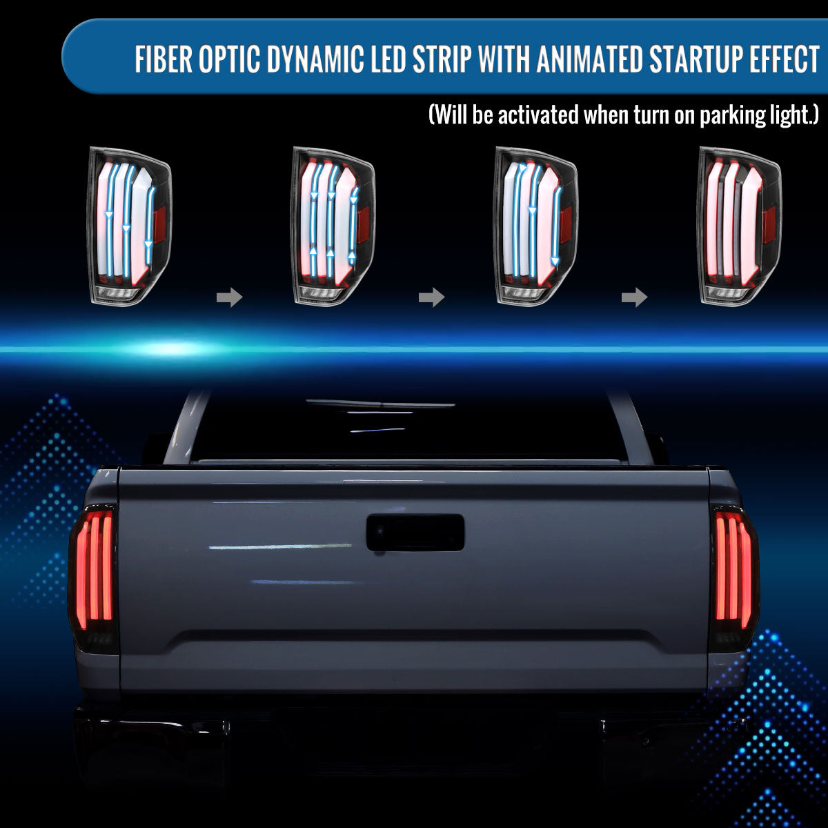 Ronnin - Fits 2014-2021 Toyota Tundra Pickup Truck Full LED Tail Lights Integrated Brake and Sequential Turn Signals + Animated Startup Effect Parking Assembly Pair | Black