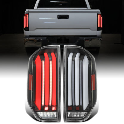 Ronnin - Fits 2014-2021 Toyota Tundra Pickup Truck Full LED Tail Lights Integrated Brake and Sequential Turn Signals + Animated Startup Effect Parking Assembly Pair | Black